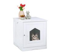 Relaxdays Mueble Arenero Gatos Entrada Grande, Puerta Magnética, Agujeros de Ventilación, 52x48x53cm, Gancho, Blanco, Tablero de Fibras
