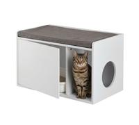 Relaxdays Mueble Arenero Gatos Asiento, 2 en 1, Cómoda Felinos con Banco, 45,5 x 75 x 43 cm, Baño Gatitos, Blanco y Gris