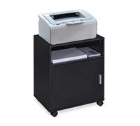 Relaxdays Mueble Auxiliar Impresora 3 Compartimentos y Puerta, Oficina y Teletrabajo, Ruedas, 57 x 48 x 34 cm, Negro