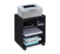 Relaxdays Mueble Auxiliar Impresora para Oficina y Teletrabajo, 4 Compartimentos Abiertos, Ruedas, 49x40x30 cm, Negro