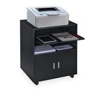 Relaxdays Mueble Auxiliar de Impresora Oficina, 2 Compartimentos y Bandeja para Teclado, Ruedas, 74 x 60 x 48 cm, Negro