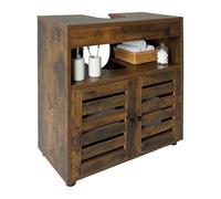 Relaxdays Mueble bajo Lavabo, (Alto x Ancho x Fondo): 63 x 60 x 30 cm, 2 Compartimentos, MDF, Mueble de baño, marrón