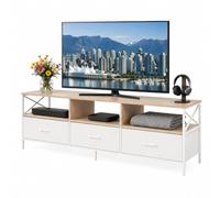 Relaxdays Mueble bajo TV Blanco con cajones de Tela, 50 x 170 x 40 cm