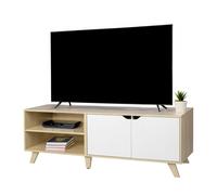 Relaxdays Mueble bajo TV con 6 compartimentos blanco,marrón claro