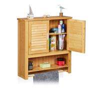 Relaxdays - Estante de pared con armario LAMELL, bambú, 66 x 62 x 20 cm, cuarto de baño, 2 puertas color natural