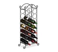 Relaxdays Botellero Vino Metal, Mueble 21 Botellas Decorativo, Vertical, 88 x 33 x 20 cm, Cocina, Sótano o Bar, Negro