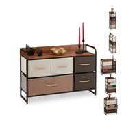 Relaxdays Mueble Modular, 5 Cajones deslizantes, Balda, Cestas Plegables, Cómoda de Tela, 58 x 87,5 x 31,5 cm, Marrón, D