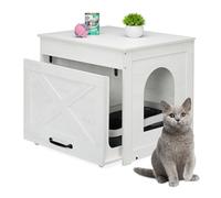 Relaxdays Mueble de Arena Oculta para Gatos, Mueble con cajón y rascador HLP, 53,5 x 60 x 51,5 cm, Blanco y Gris