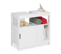 Relaxdays Mueble de Baño Bajo Lavabo, 2 Compartimentos, Puertas Correderas, Hueco para Sifón, 5 x 60 x 30 cm, Blanco, Tablero de Fibras, 60,5x60x30cm