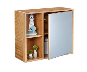 Relaxdays Mueble de baño colgante espejo y baldas marrón claro