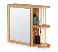 Relaxdays Estante de Pared Mueble de Baño con Espejo de Bambú, 2 Compartimentos Semiabiertos, 53 x 62 x 20 cm, Armario Colgante, Natural