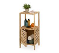 Relaxdays Mueble de Baño, Madera Nogal, 86 x 40 x 36 cm, Estantería Aseo con 2 Baldas, Puerta, WC y Cocina, Natural