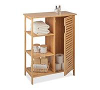 Relaxdays Badschrank aus Bambus Mueble de Baño de Bambú, 87,5x67x33 cm, Estantería Independiente Aseo con Puerta, 3 Baldas Abiertas, Natural