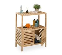 Relaxdays Mueble de Baño, Madera Nogal, 86x67,5x35,5 cm, Estantería Aseo con 2 Puertas, 2 Baldas, WC y Cocina, Natural