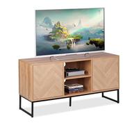 Relaxdays Mueble de TV Diseño Retro, Mesa Tele, Estilo Madera, Metal, 4 Compartimentos, 60x120x38 cm, Marrón Claro/Negro, Hierro