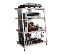 Relaxdays Techo para Tocadiscos y Estéreo, 4 Niveles, Metal/MDF, 78x61x52 cm, Natural/Blanco