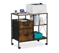 Relaxdays Mueble Impresora, Cajonera Oficina con Ruedas, 2 Cajones, Archivador Colgante, 75,5x76,5x40 cm, Marrón y Negro