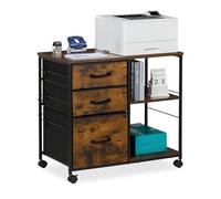 Relaxdays Mueble Impresora, Cajonera Oficina con Ruedas, 3 Cajones, Archivador Colgante, 68 x 75 x 40 cm, Negro, Marrón