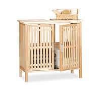 Relaxdays Pie Mueble Lavabo con Patas, Armario Pequeño, Madera Nogal, Almacenamiento Baño, 61,5 x 66 x 29 cm, Marrón Natural