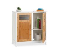 Relaxdays Mueble Lavabo con Balda Regulable, DM-Bambú, Blanco-Marrón, 60 x 60 x 30 cm