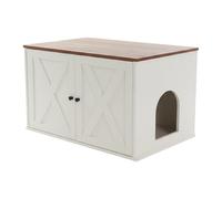 Relaxdays Mueble para arenero con tabique Separador, Entrada Lateral y Estilo Oculto, 50x80x53 cm, Blanco-marrón