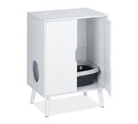Relaxdays Mueble para Arenero de Gatos, 2 Puertas, Armarios para Caja de Arena, con Entrada Lateral, 77x58x40 cm, Blanco