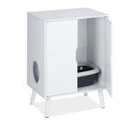 Relaxdays Mueble para Arenero de Gatos, 2 Puertas, Armarios para Caja de Arena, con Entrada Lateral, 77x58x40 cm, Blanco