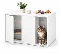 Relaxdays Mueble para Gatos, Arenero, Sistema Push-to-Open, Blanco | 2 Puertas, 50 x 72 x 50 cm, Madera
