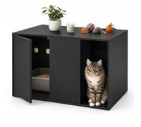 Relaxdays Mueble para Gatos, Arenero, Sistema Push-to-Open, Negro | 2 Puertas, 50 x 72 x 50 cm, Madera