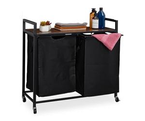 Relaxdays Mueble para Ropa Sucia, 2 Cestos Extraíbles, Estantería Colada con Ruedas, Diseño Industrial, Negro y Marrón