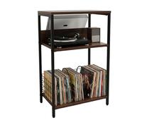 Relaxdays Mueble para Tocadiscos y vinilos, 3 Niveles con separadores, Hierro/MDF, marrón/Negro, 65x40x30 cm