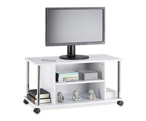Relaxdays Mueble para TV con Ruedas, Madera-Acero Inoxidable, Blanco, 41.5 x 80 x 40 cm