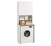 Relaxdays Mueble sobre Lavadora, 4 Huecos, 188,5x68x60 cm, para Lavadora/Secadora, Blanco/Natural