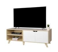 Relaxdays Mueble TV, 6 Compartimentos, hasta 60", 50 x 140 x 40 cm, con pasacables, Natural/Blanco