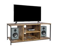 Relaxdays Mueble TV bajo, 4 estantes Abiertos, para TV hasta 55 Pulgadas, pasacables, Estilo Industrial, marrón/Negro