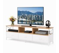 Relaxdays Mueble TV bajo con cajones, Acabado Blanco Efecto Madera | MDF y metal, 50x147x40cm
