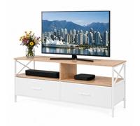 Relaxdays Mueble TV bajo con cajones de Tela, Blanco | MDF y metal, efecto madera, almacenamiento multimedia, 50x120x40 cm