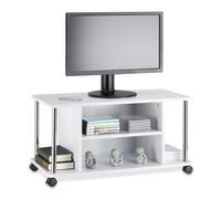 Relaxdays Mueble tv blanco con ruedas blanco,negro,plata