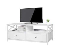 Relaxdays Mueble TV con 2 Huecos y 2 cajones, hasta 55", 120x40x50 cm, Blanco