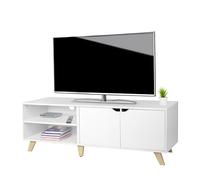Relaxdays Mueble TV con 6 Compartimentos, pasacables, para TV hasta 60", 50×140×40 cm, Color Blanco