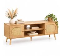 Relaxdays Mueble TV con Efecto Ratán, hasta 60 Pulgadas, Marrón claro | Efecto Madera, 49,5 x 140 x 40 cm