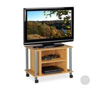 Relaxdays Mueble TV con Ruedas, Mesa televisión con 2 Compartimentos, Tablero de partículas, 45 x 60 x 40 cm, Marrón