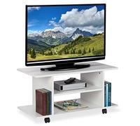 Relaxdays Mueble TV Ruedas, 4 Compartimentos Abiertos, Mesa Televisión, Tablero de Partículas, 40 x 80 x 40 cm, Blanco