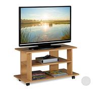 Relaxdays Mueble TV Ruedas con 2 Compartimentos, Mesa Televisión, 45 x 80 x 40 cm, Marrón