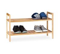 Relaxdays Mueble Apilable, Zapatero con 2 Baldas, Madera de Nogal, 6 Pares de Zapatos, 41 x 69 x 27 cm, Natural, 1 Unidad