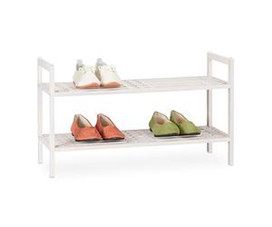 Relaxdays Mueble Zapatero Apilable, Zapatero con 2 Baldas, Nogal, Rústico, hasta 6 Pares de Zapatos, 41x69x27 cm, Blanco
