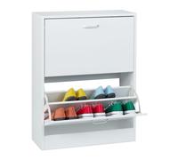 Relaxdays Zapatero, 79x60x24 cm, 12 Pares Zapatos, 2 Compartimentos, Mueble Zapatillas Estrecho, Cómoda Pasillo, Blanco, Aluminio, Plástico, Tablero de Fibras