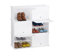 Relaxdays Mueble Zapatero Modular, Organizador Zapatos con Puertas, Estantería Cubo, 12 Compartimentos, Plástico, Blanco