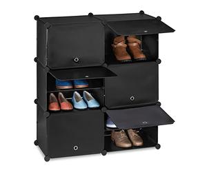 Relaxdays Mueble Zapatero Modular, Organizador Zapatos con Puertas, 95x85x31,5 cm, 12 Compartimientos, Plástico, Negro