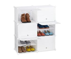 Relaxdays Mueble Zapatero Modular, Organizador Zapatos con Puertas, Estantería Cubo, 12 Compartimentos, Plástico, Blanco